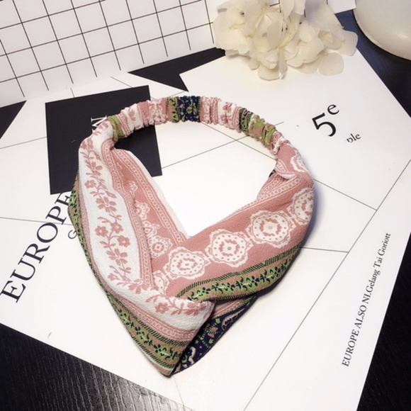 Accessories - Vintage Boho floral Cross scarf hair head bandana